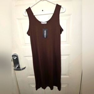 Doublju Stretchy Sleeveless‎ Brown Midi Dress Size 3XL